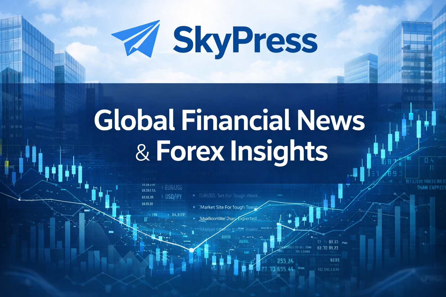 SkyPress global financial news and forex trading insights with rising market chart
