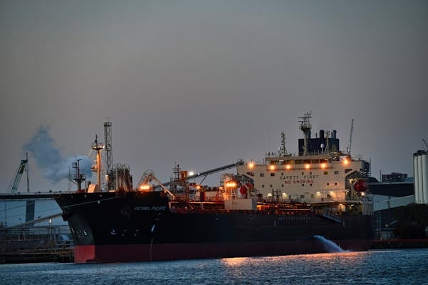Global oil market and shipping route concept