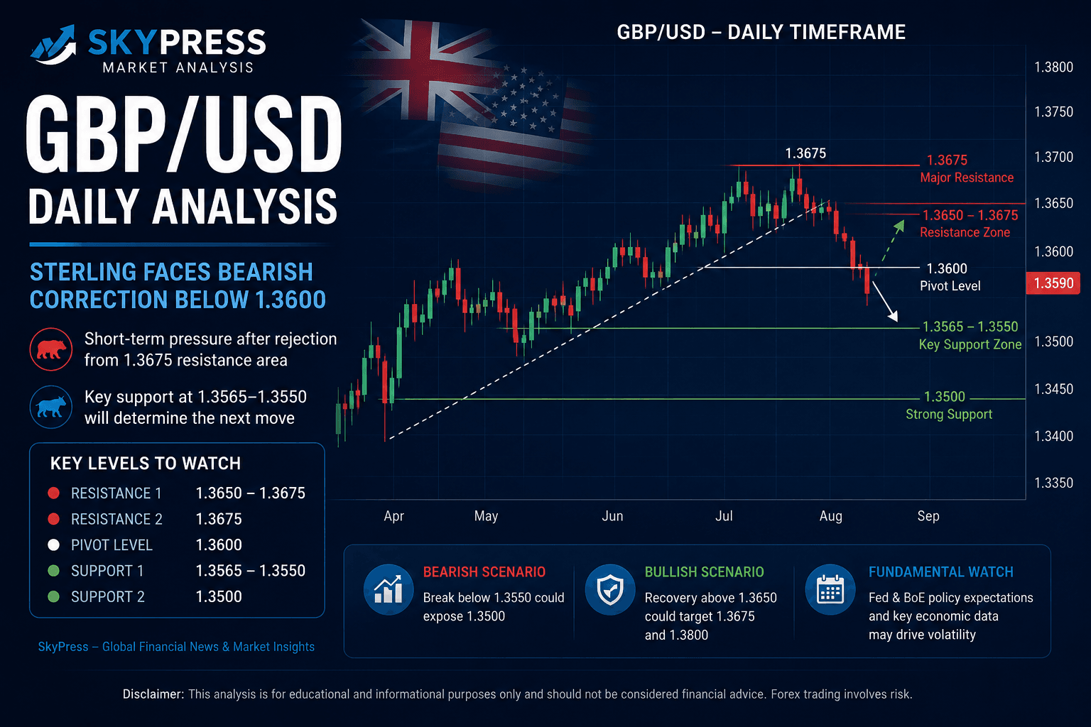 GBP/USD Daily Timeframe Analysis: Sterling Faces Bearish Correction Below 1.3600